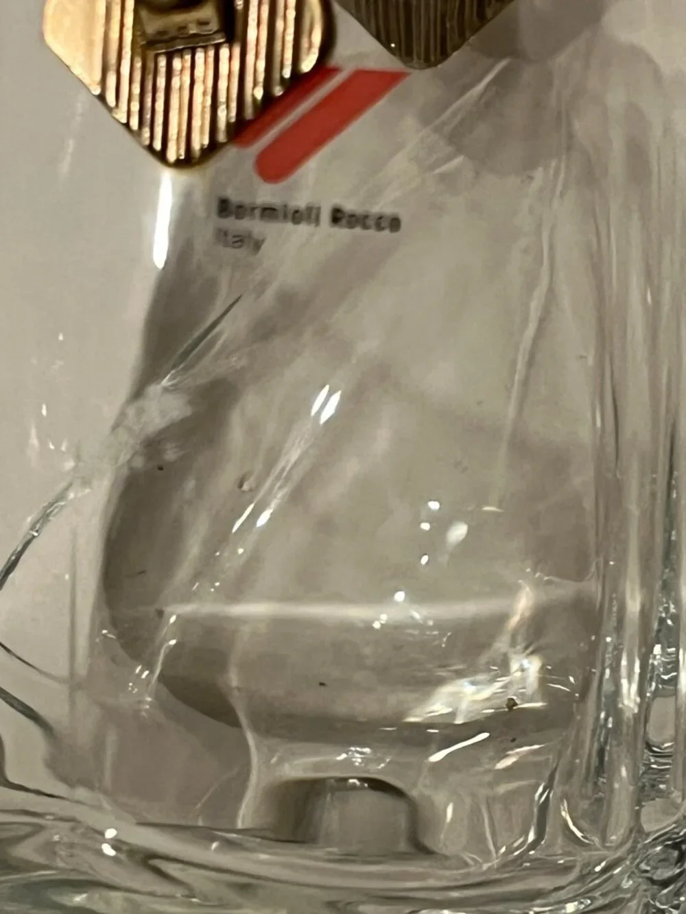 Vintage Bormioli Rocco Glass Ice Bucket Italy Gold Handle
